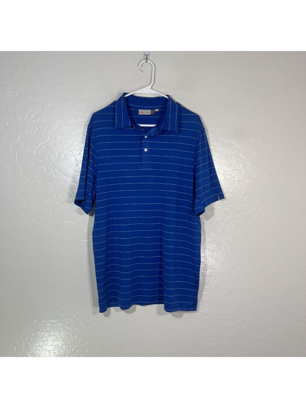 KJUS Polo Shirt Mens XL Blue Stripe Golf Performance Stretch UPF 50 Jersey Top